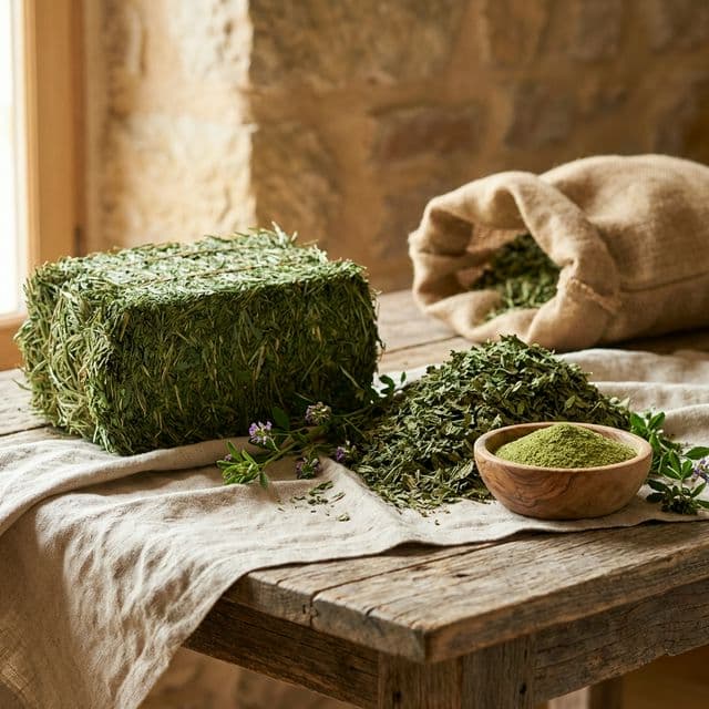 Lush organic alfalfa field in desert oasis